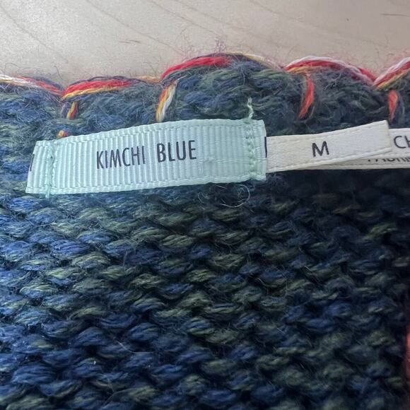 Y2K Kimchi Blue Knit Cardigan Size M Wide Bell Sleeve Pockets Early 2000s Boho - Picture 8 of 9